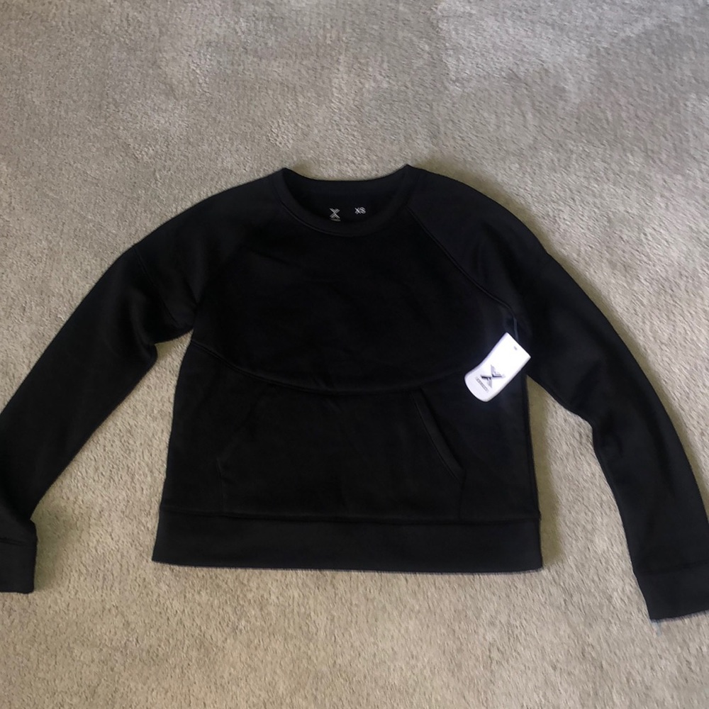 Xersion Crop Cropped Kangaroo pocket Sweatshirt XS‎ Black New